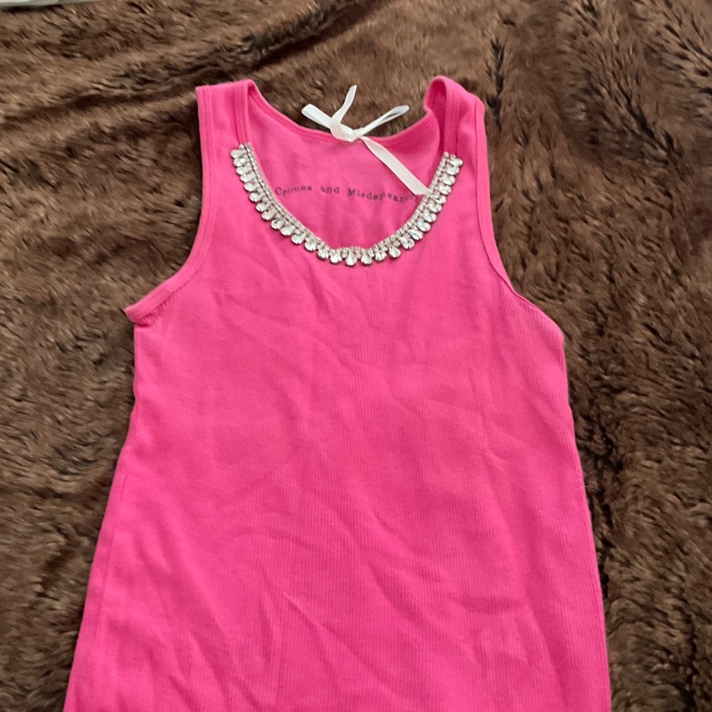 Crimes & Misdemeanors pink jeweled tank top small absolutely stunning